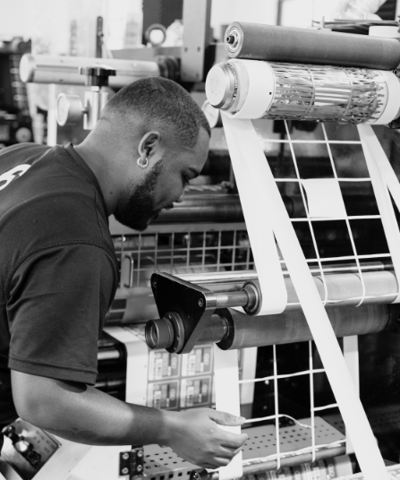 Photo of professional printing technician at Label Mountain